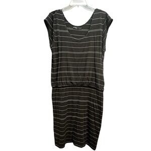 Prana Janey Mini Dress Cap Sleeve Gray and White Stripe with pockets Large